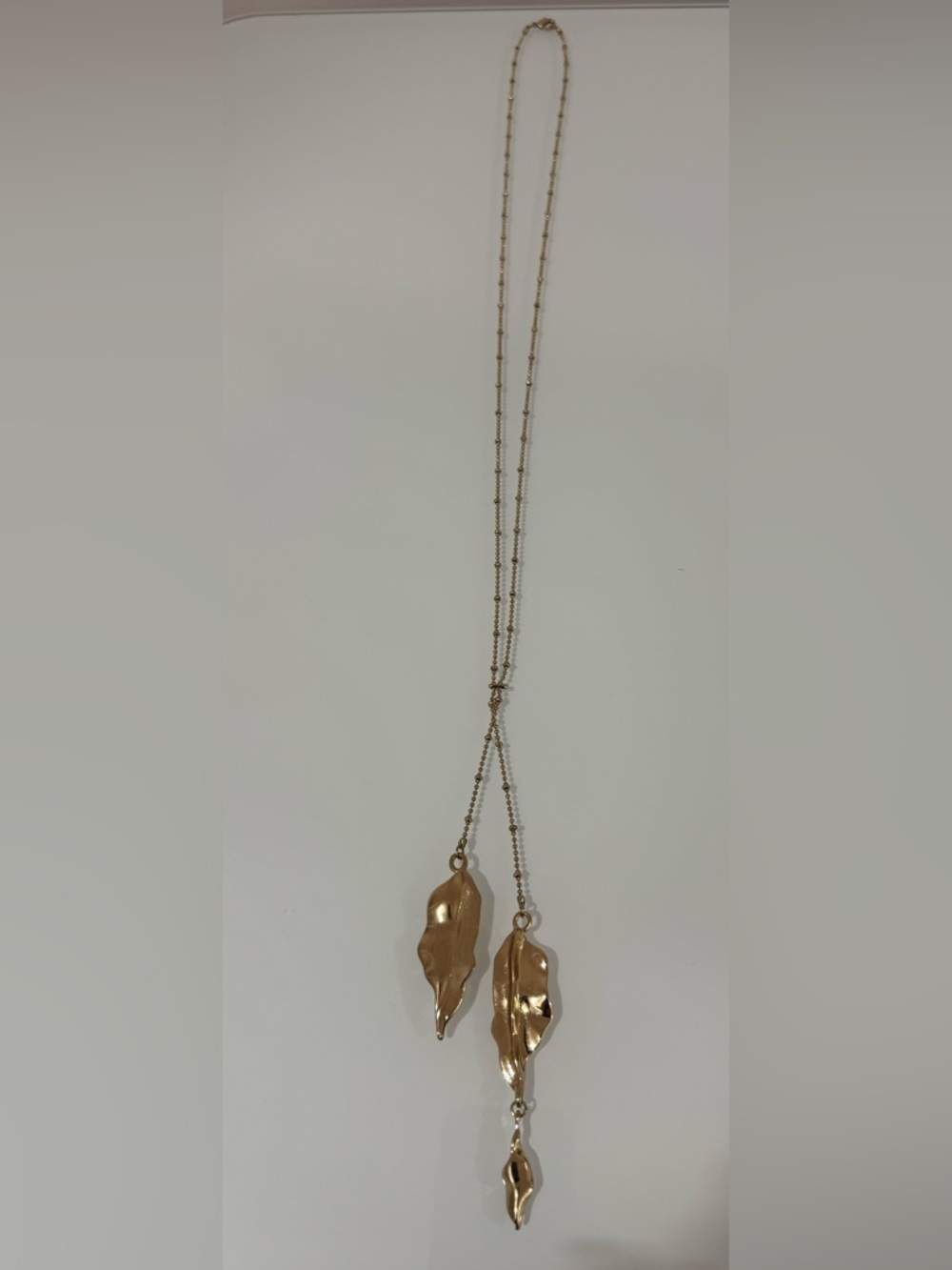 Gold Double Drop Sculpted Pendant Necklace